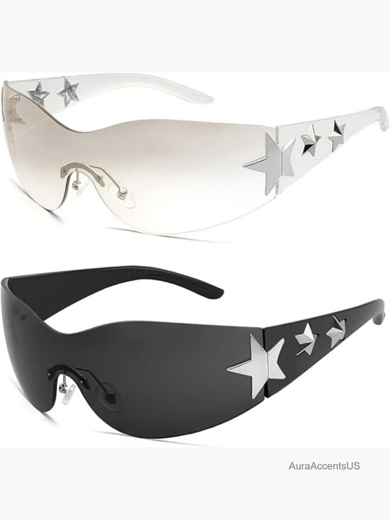 Rimless Y2K Star Wrap Sunglasses Shield Shades Unisex